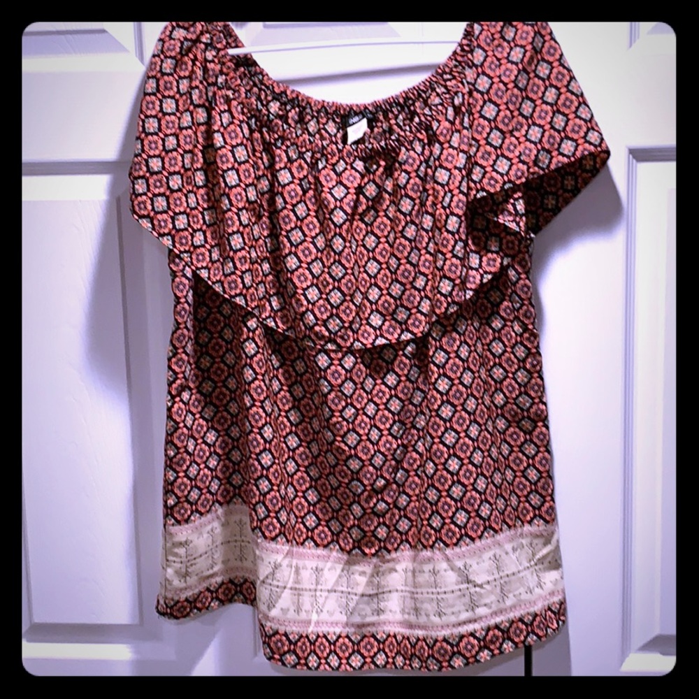 ING+ off the shoulder geometric pattern blouse size 1X